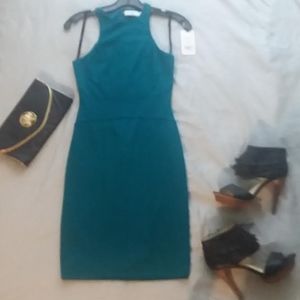 Sleeveless halter turquoise bodycon dress